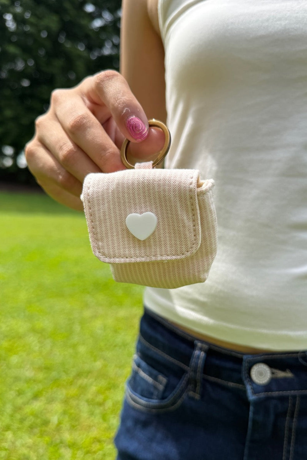Striped Mini Chain Bag | White And Light Pink Stripes