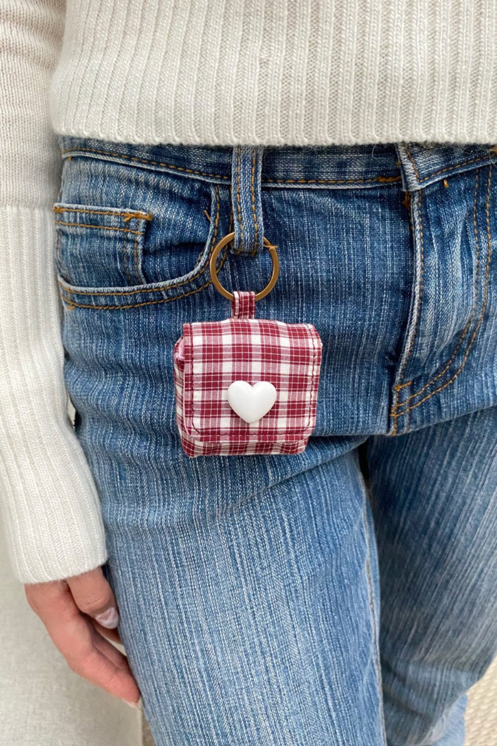Plaid Mini Bag Keychain | Burgundy White Plaid