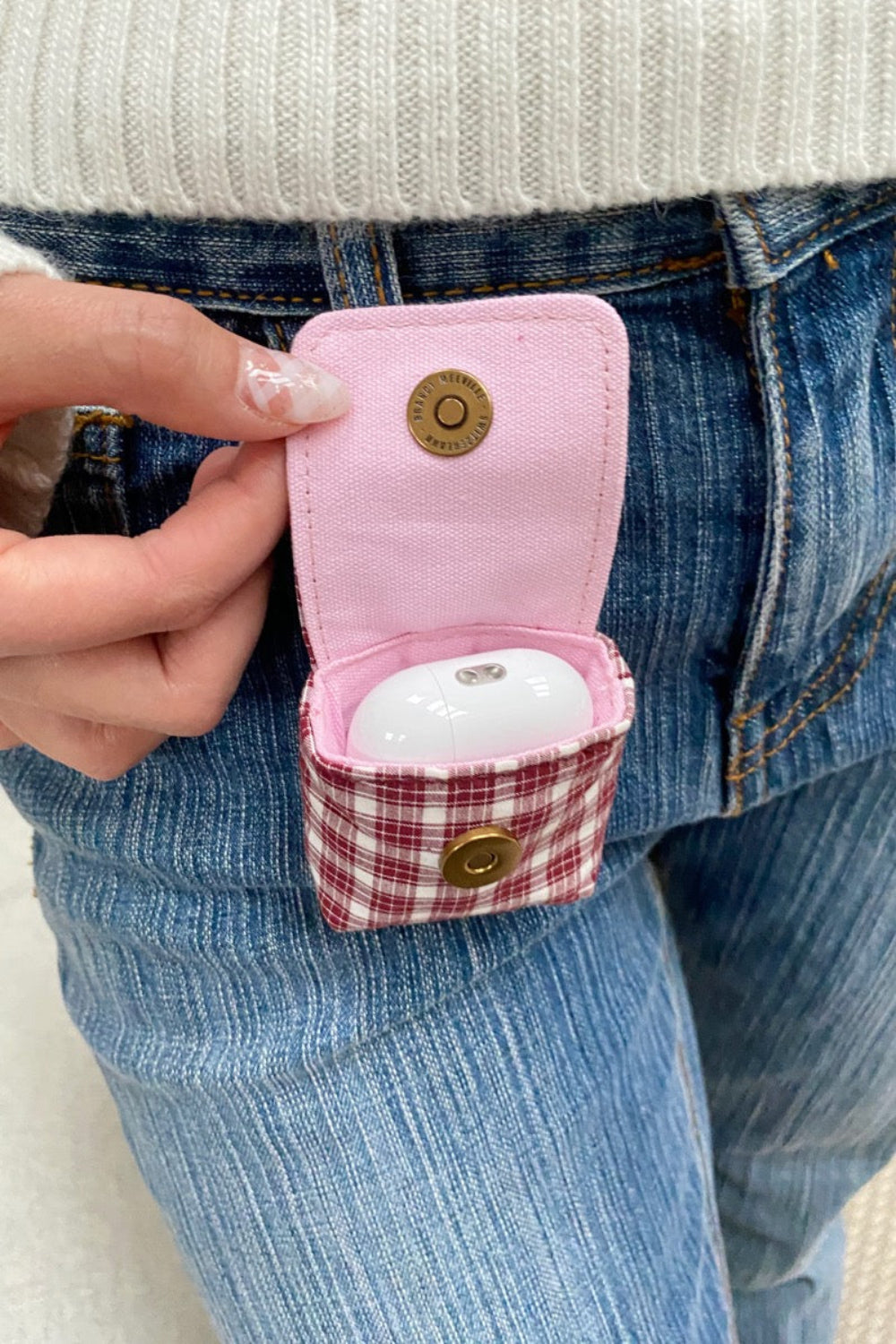 Plaid Mini Bag Keychain | Burgundy White Plaid