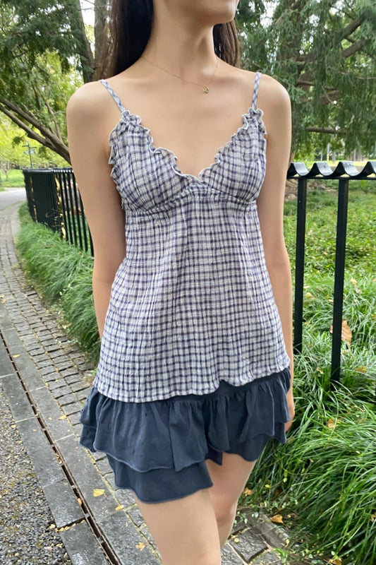 Faded Navy With White Plaid / XS/S