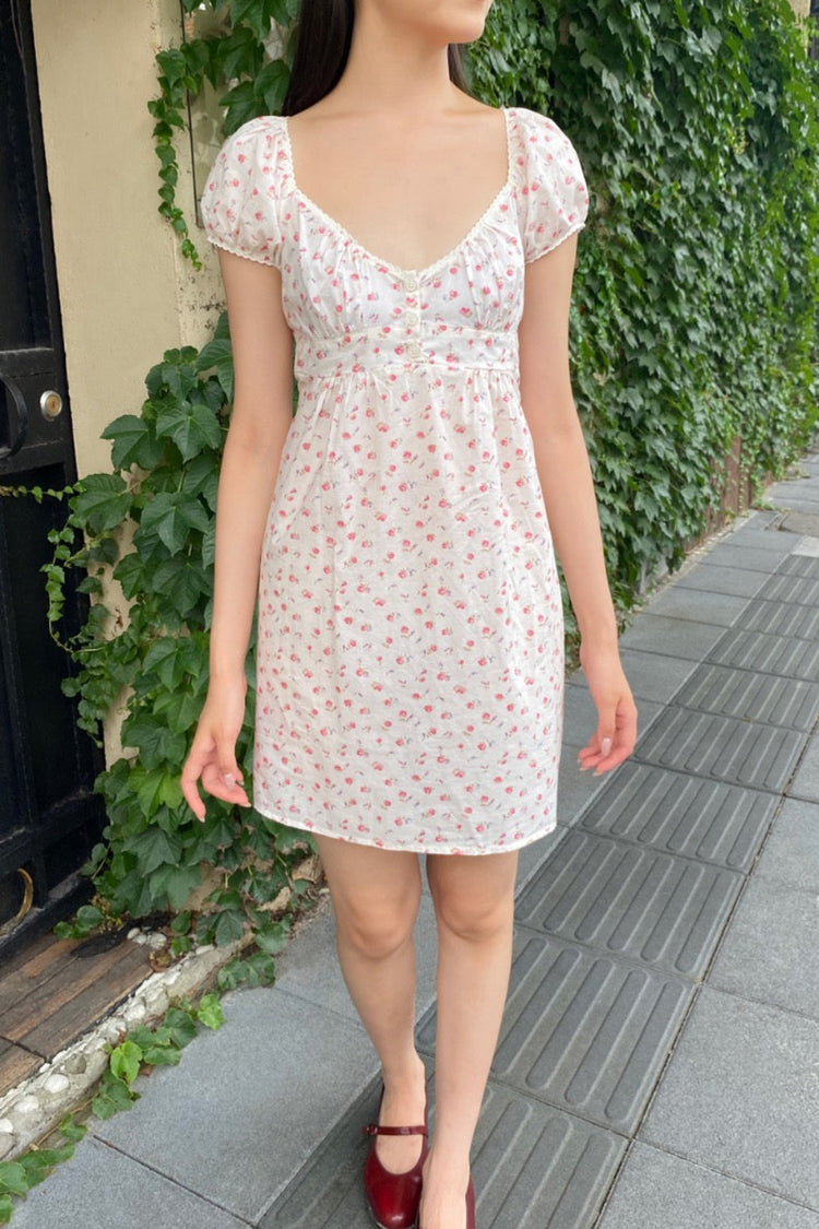 Blair Floral Dress | White With Red Roses / XS/S