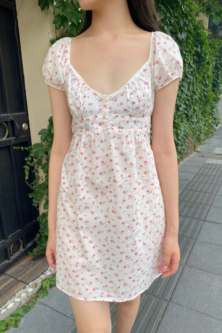 Blair Floral Dress | White With Red Roses / XS/S