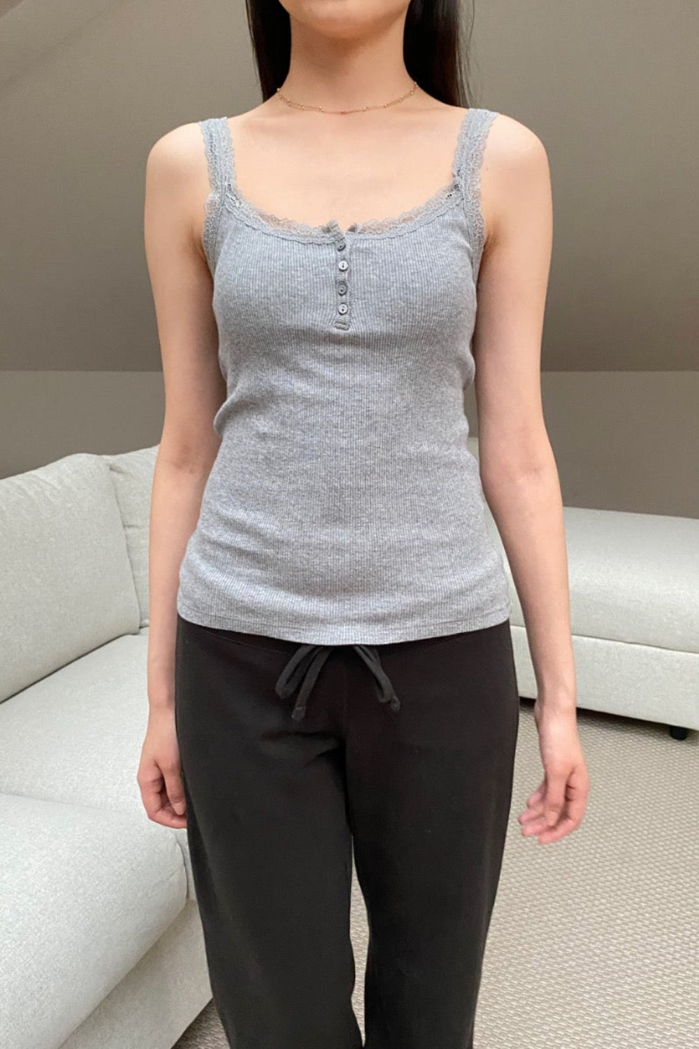 Amaya Lace Tank | Heather Grey / XS/S