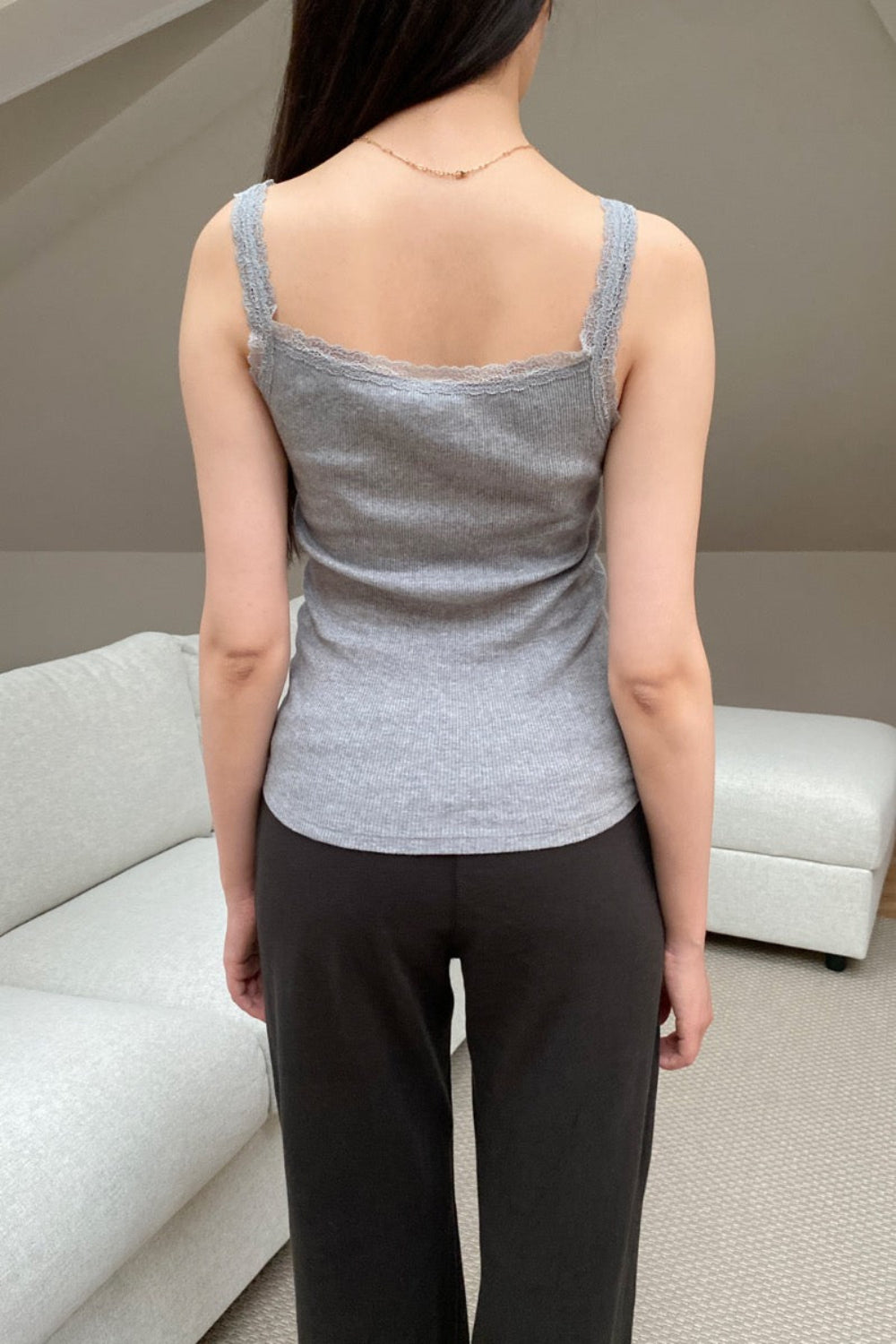 Amaya Lace Tank | Heather Grey / XS/S