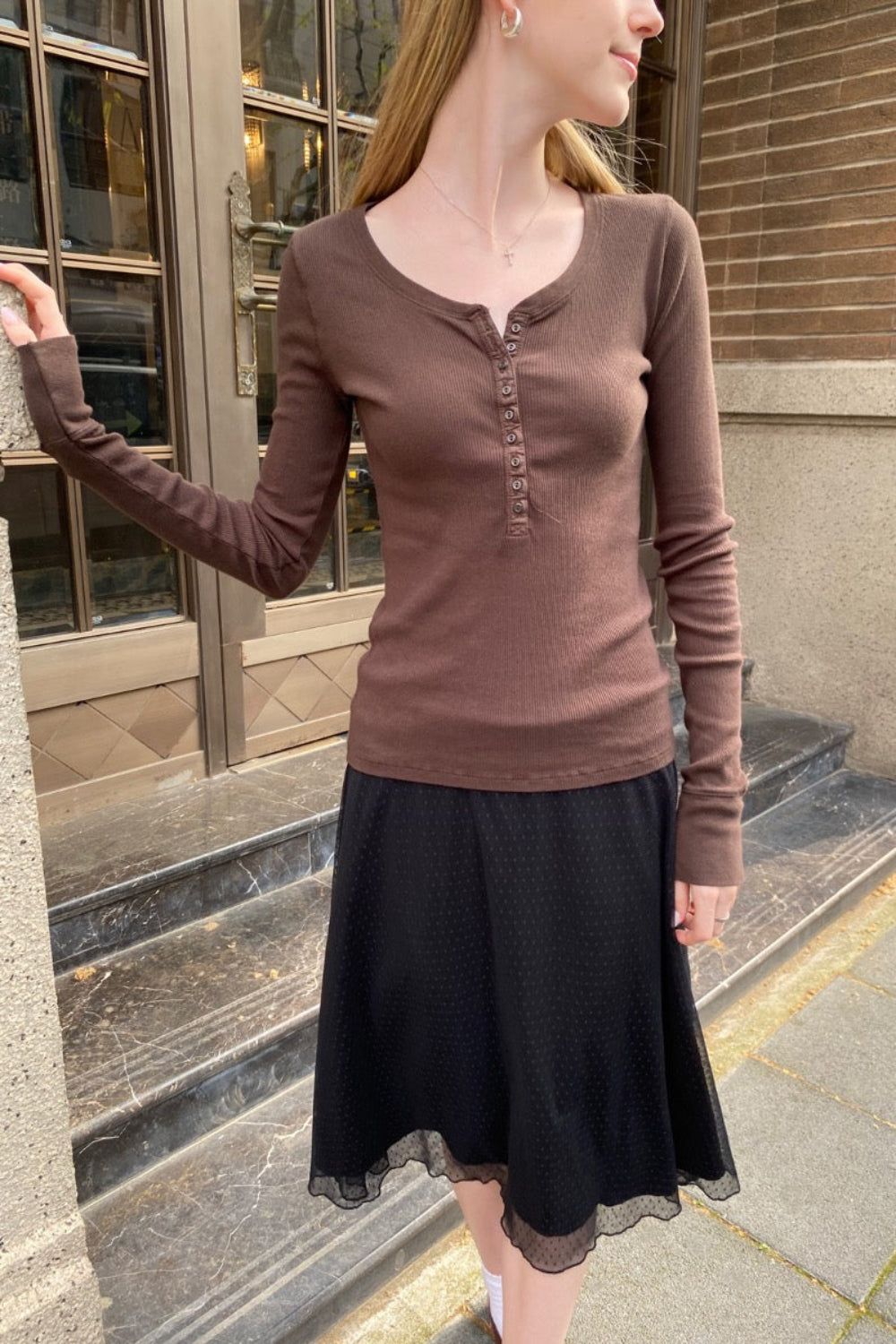 Zelly Ribbed Top | Brown / XS/S