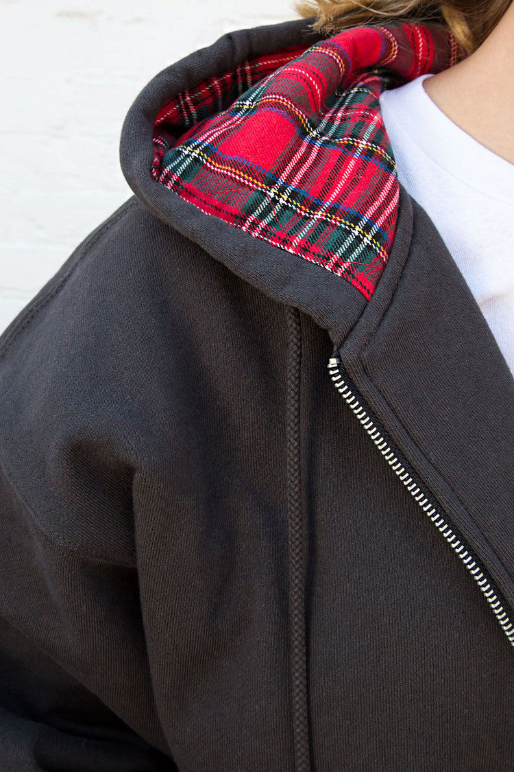 Carla Plaid Hoodie | Black With Red Plaid / Oversized Fit