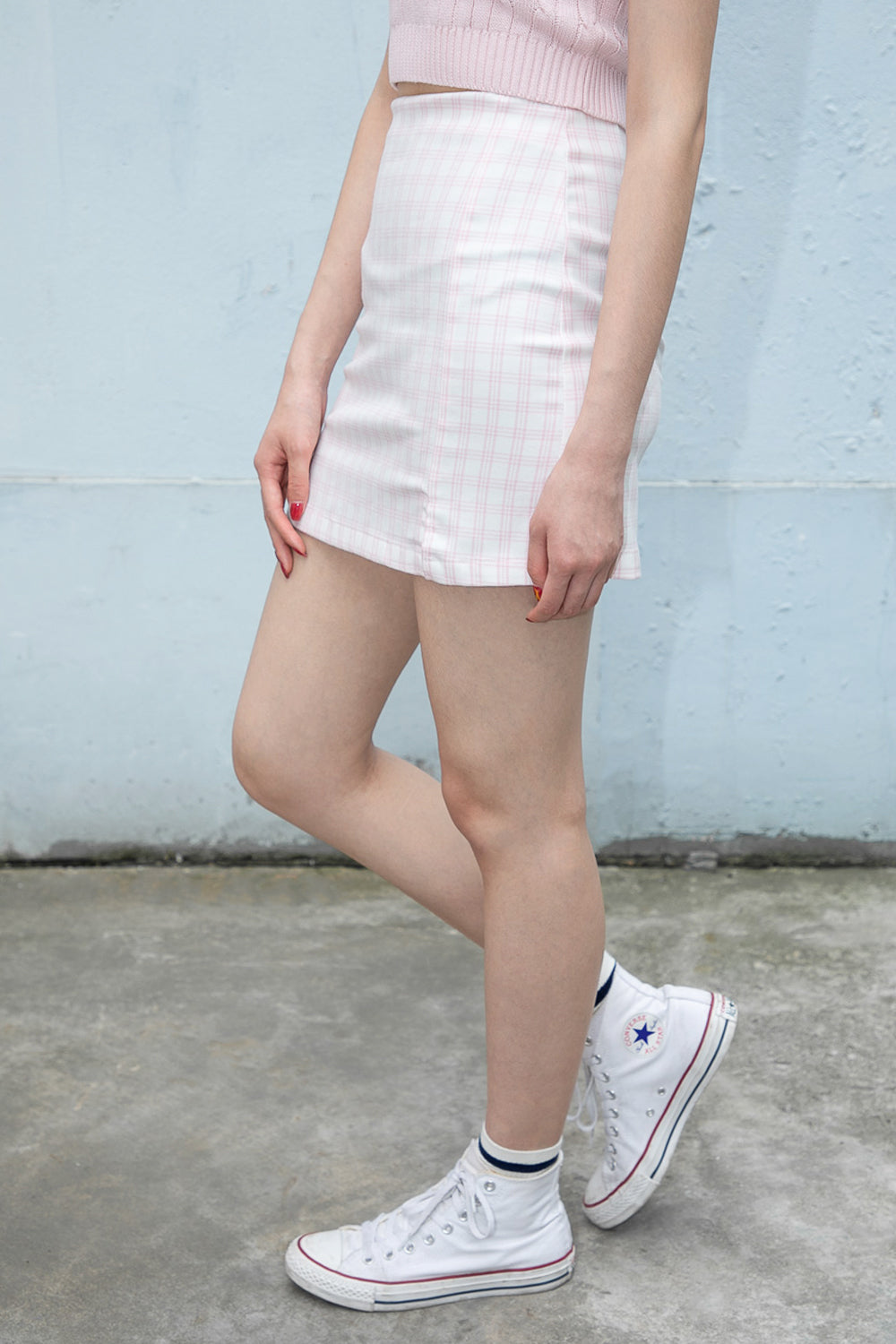 Cara Skirt | Soft Pink White Plaid / XS/S