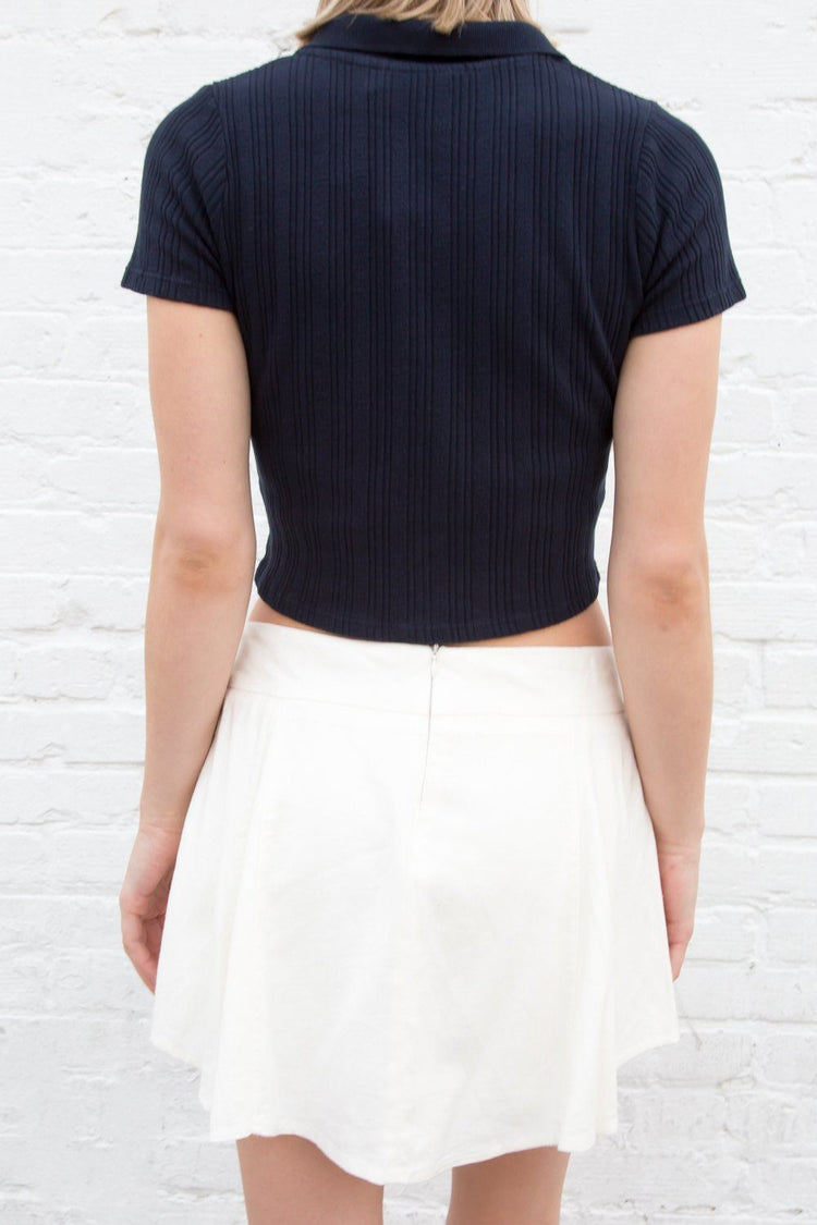 Caroline Ribbed Eyelet Top | Navy Blue / XS/S