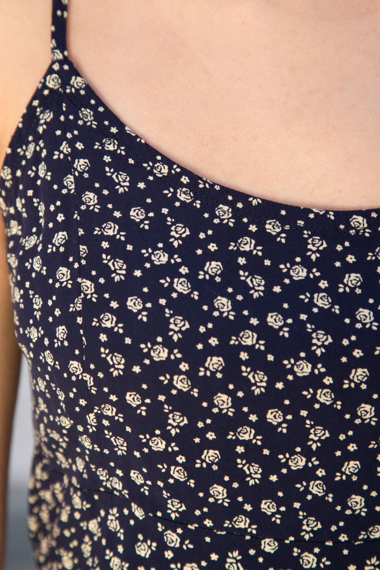 Colleen Dress | Navy Blue and Cream Floral / S