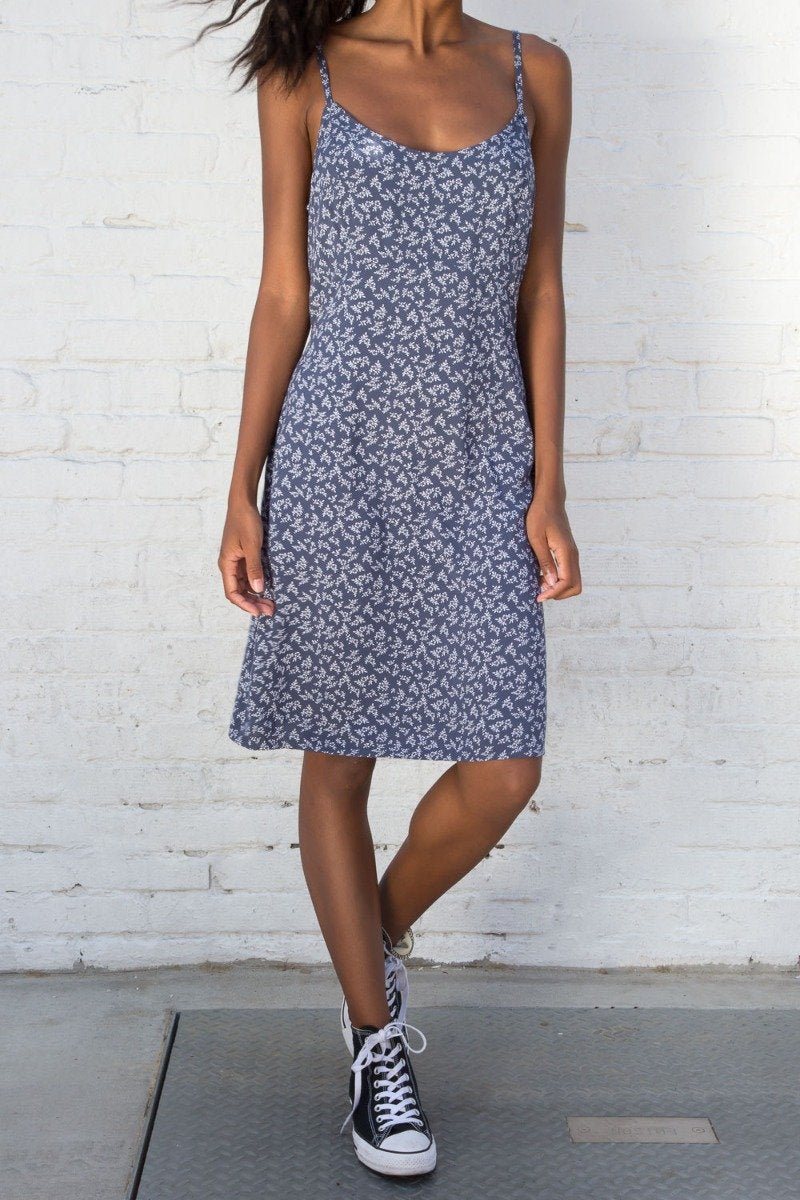 Colleen Dress | Blue with White Leaf Floral / S