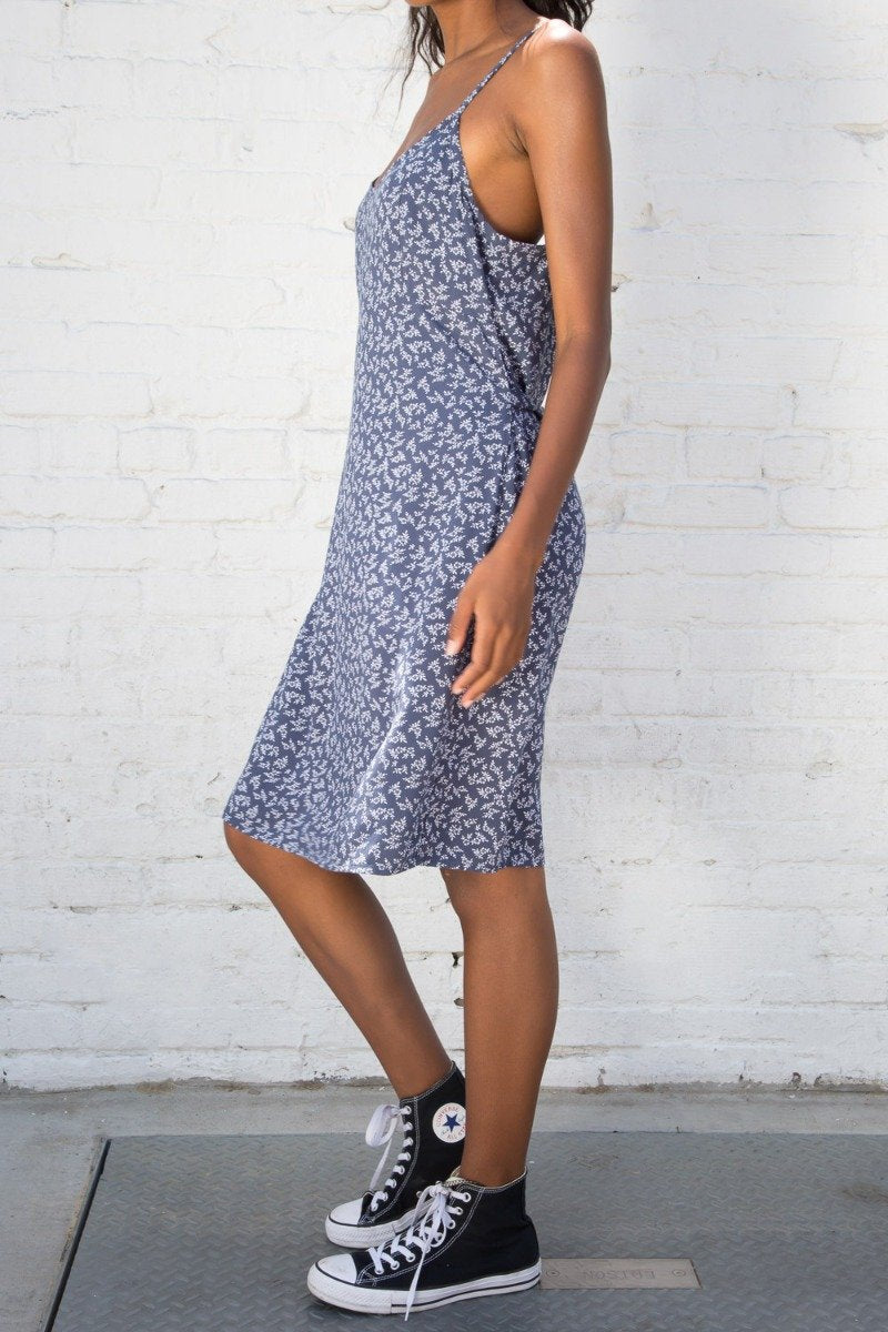 Colleen Dress | Blue with White Leaf Floral / S