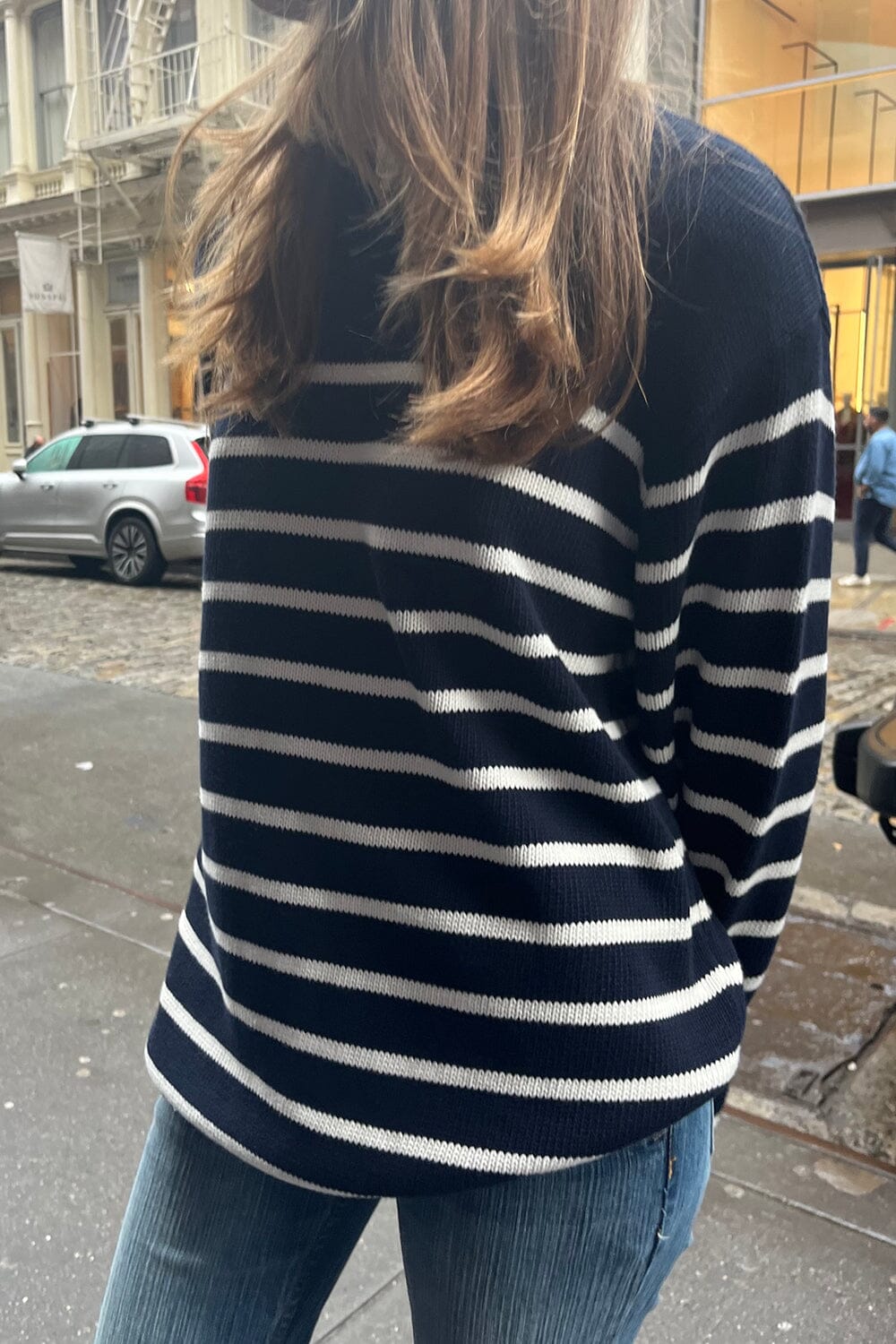 Navy Blue With Thin White Stripes / Oversized Fit
