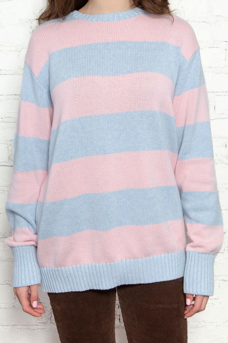 Light Blue Pastel Pink Stripes / Oversized Fit