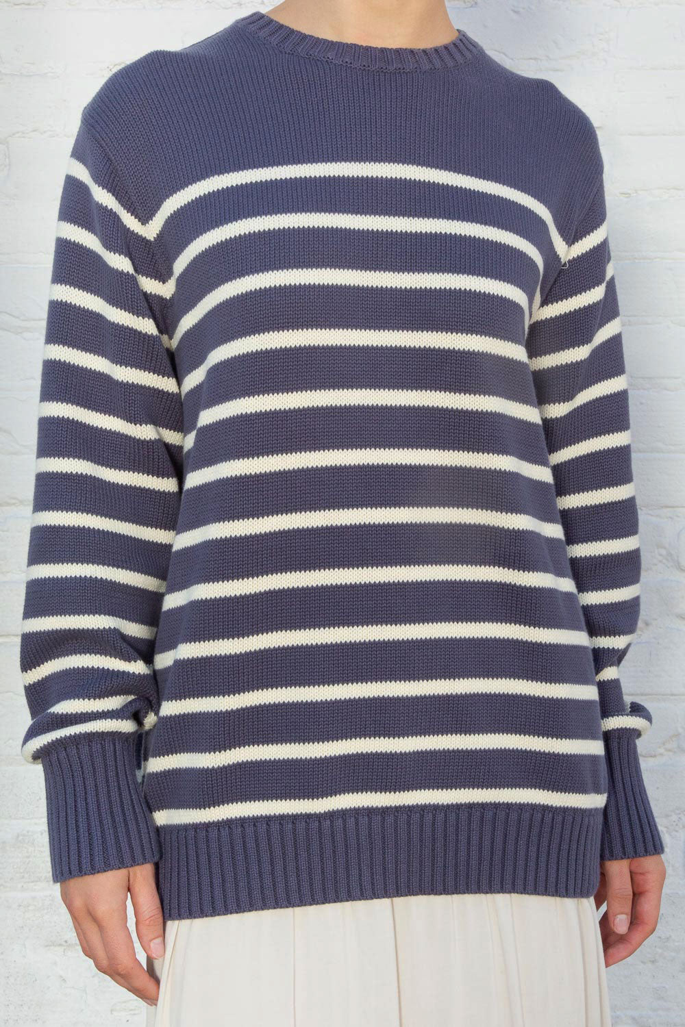Faded Navy Blue with Thin White Stripes / Oversized Fit
