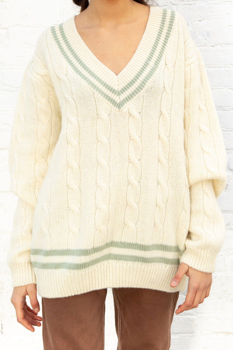 Nikki Trimming Sweater | Ivory and Sage Knit Stripes / Oversized Fit