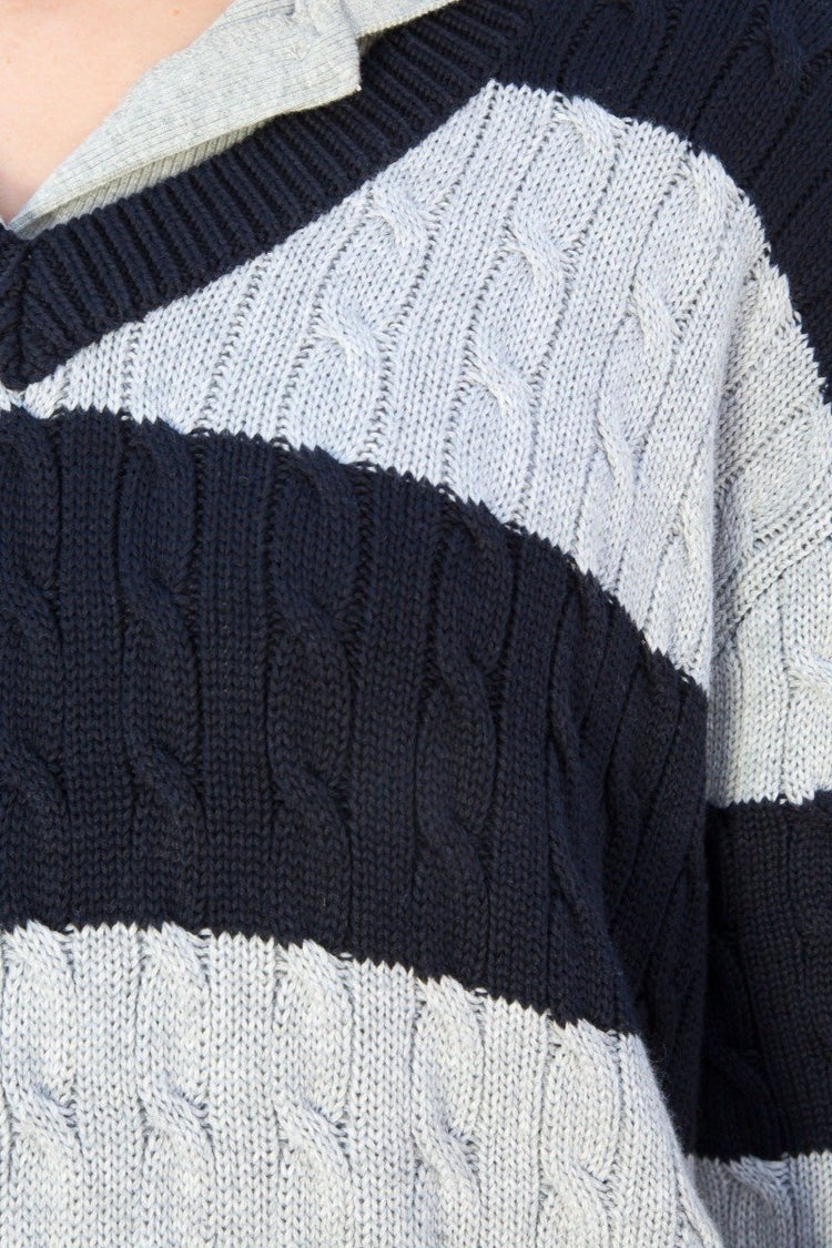 Nikki Cotton Striped Sweater | Grey and Navy Stripe / Oversized Fit