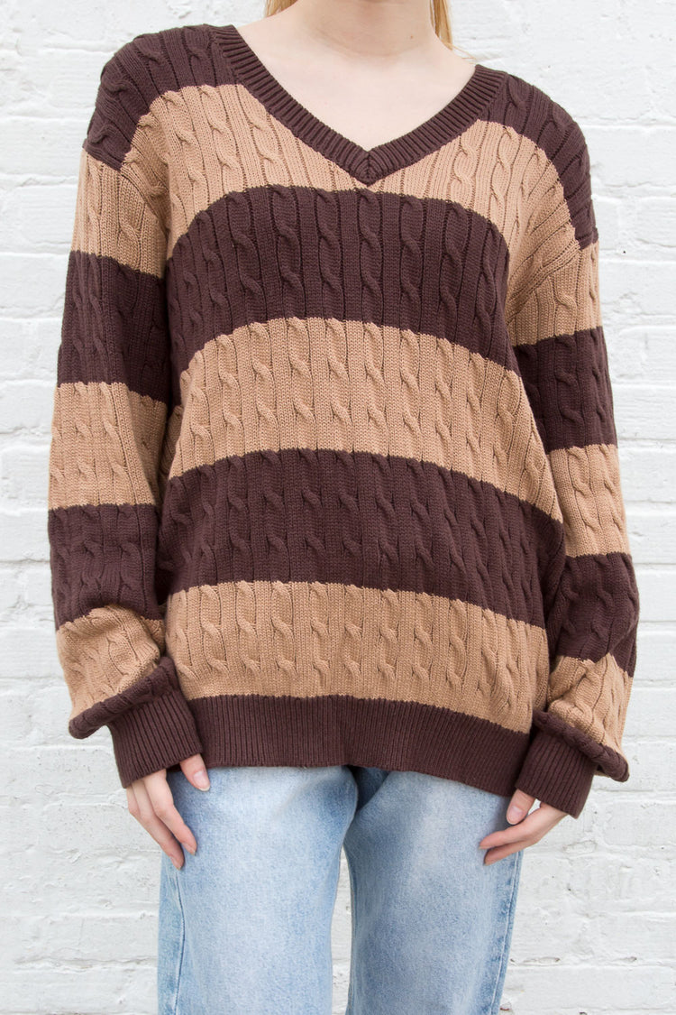 Nikki Cotton Striped Sweater | Thick Brown Stripes / Oversized Fit
