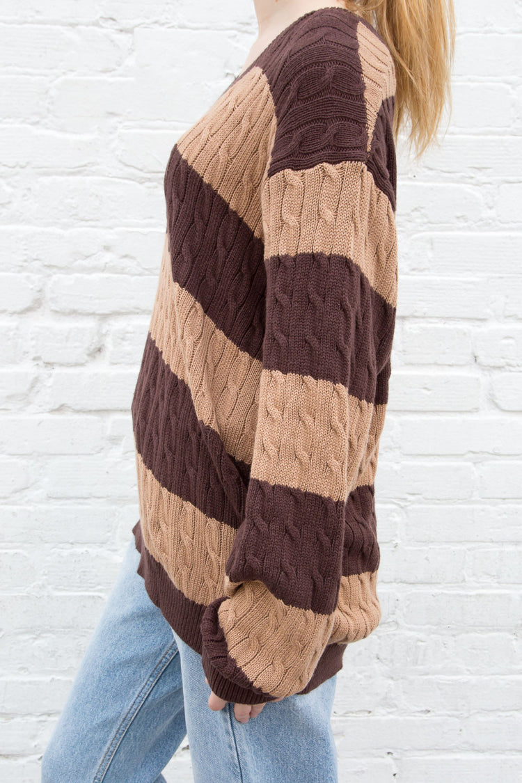 Nikki Cotton Striped Sweater | Thick Brown Stripes / Oversized Fit