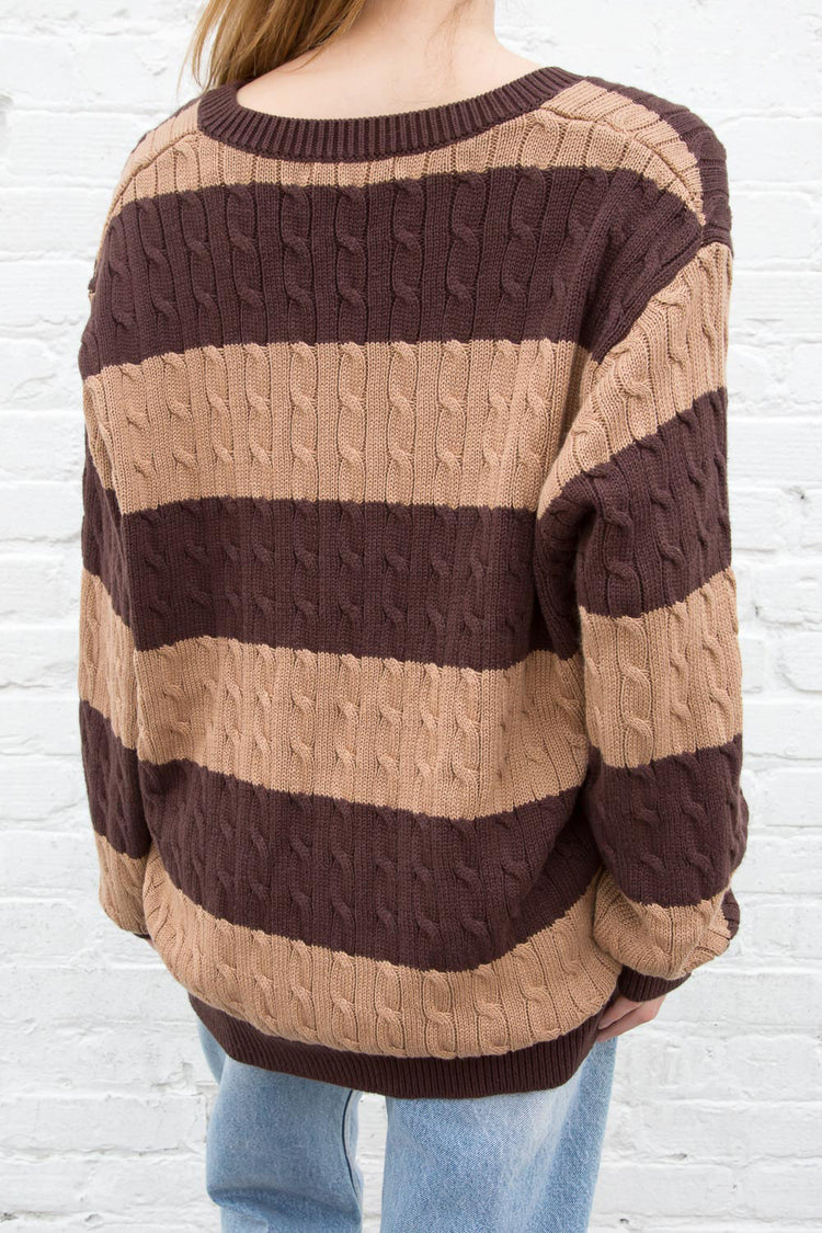 Nikki Cotton Striped Sweater | Thick Brown Stripes / Oversized Fit