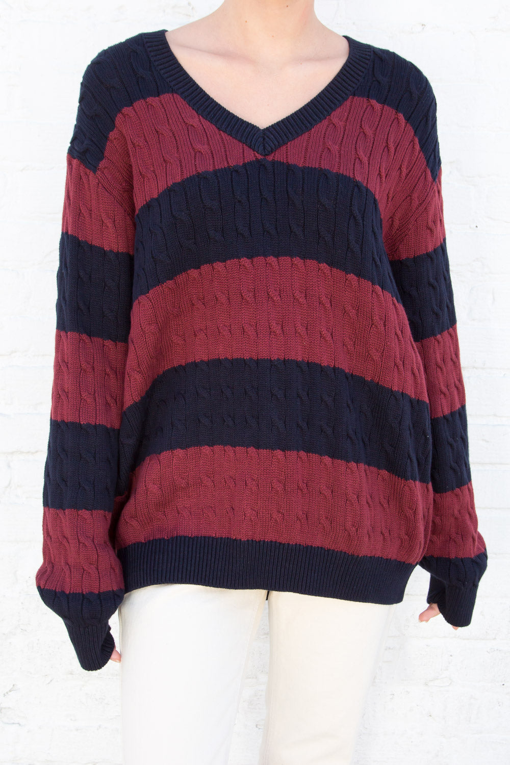 Nikki Cotton Striped Sweater | Burgundy Blue Stripes / Oversized Fit