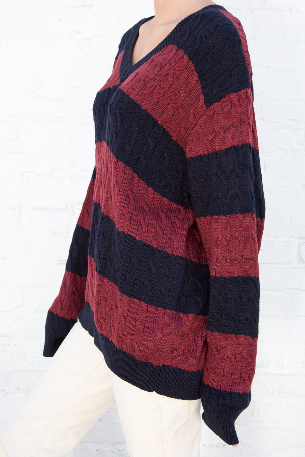 Nikki Cotton Striped Sweater | Burgundy Blue Stripes / Oversized Fit