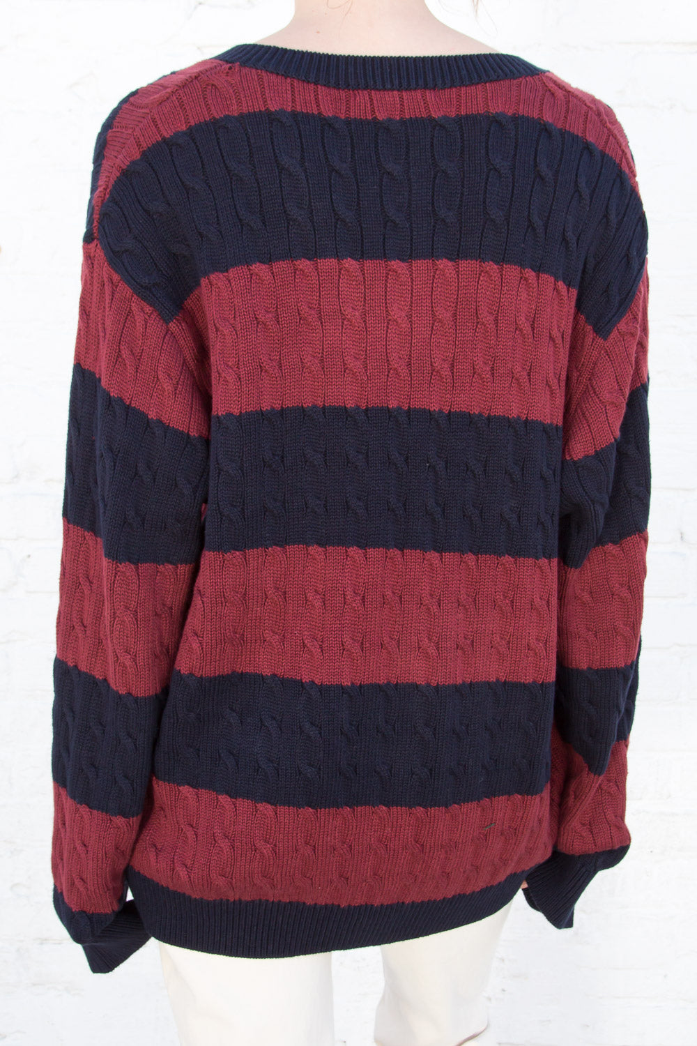 Nikki Cotton Striped Sweater | Burgundy Blue Stripes / Oversized Fit