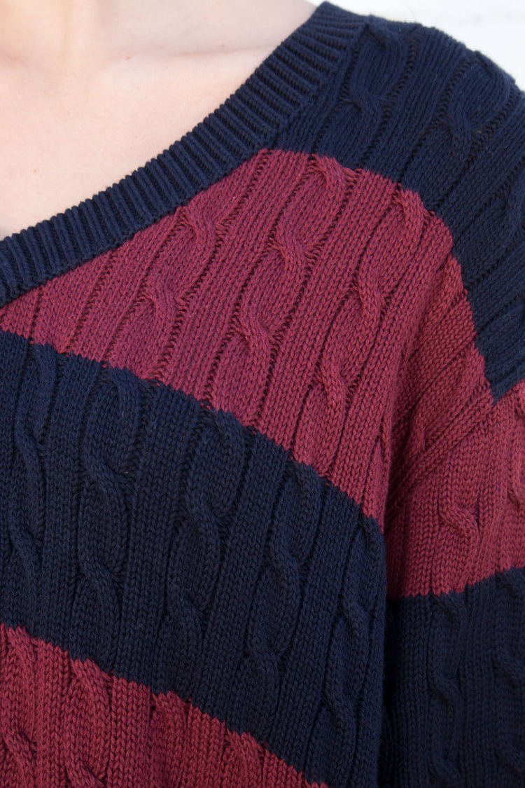 Nikki Cotton Striped Sweater | Burgundy Blue Stripes / Oversized Fit