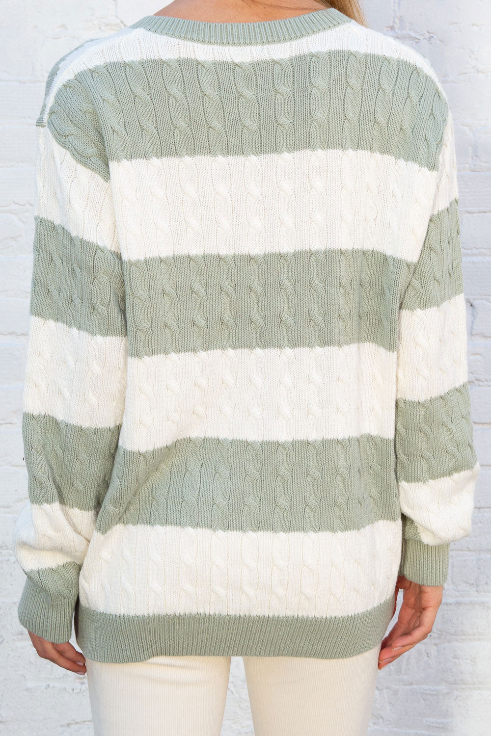 Nikki Cotton Striped Sweater | White With Mint Green Stripes / Oversized Fit