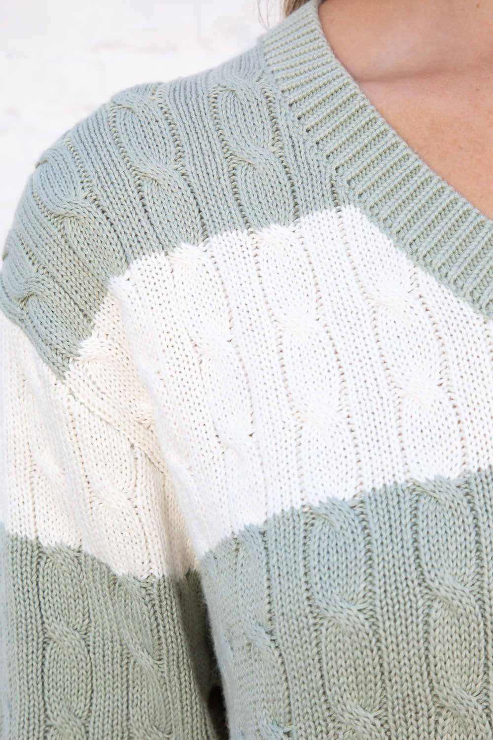 Nikki Cotton Striped Sweater | White With Mint Green Stripes / Oversized Fit