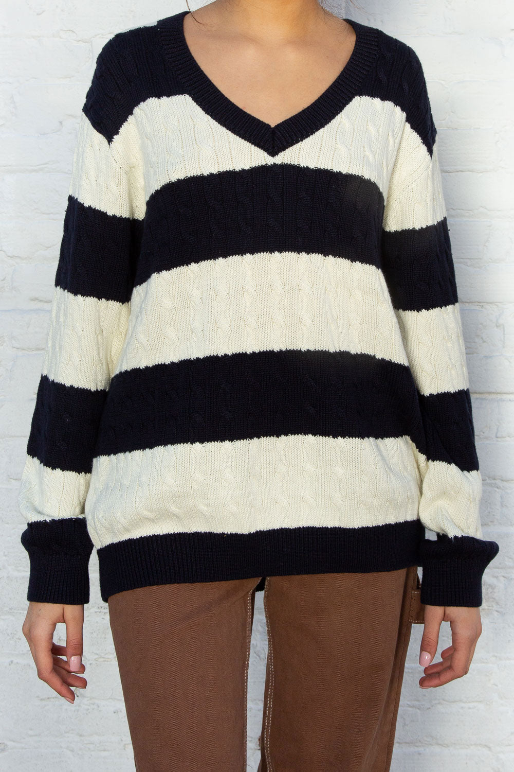 Nikki Cotton Striped Sweater | Navy Cream Stripes / Oversized Fit