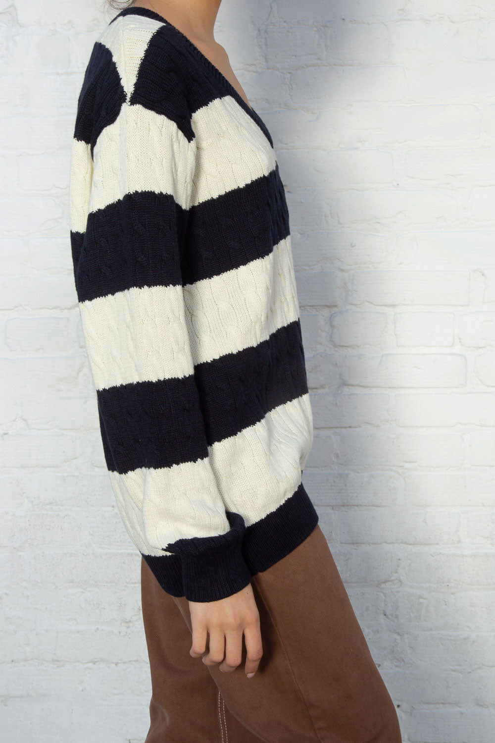 Nikki Cotton Striped Sweater | Navy Cream Stripes / Oversized Fit
