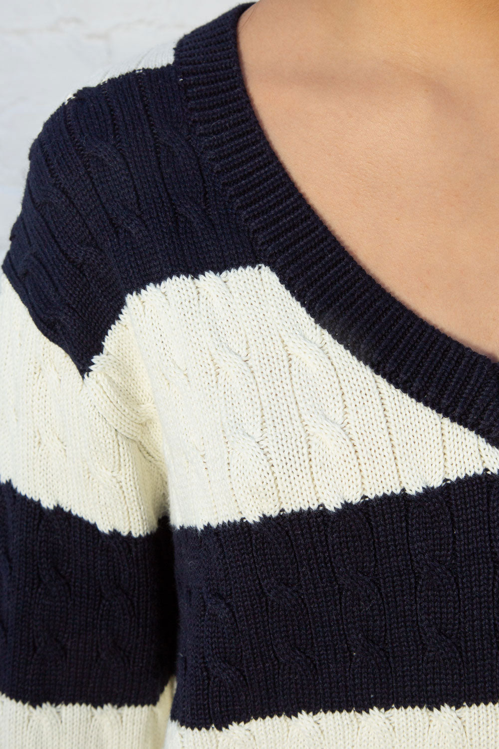 Nikki Cotton Striped Sweater | Navy Cream Stripes / Oversized Fit