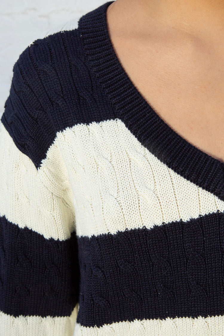 Nikki Cotton Striped Sweater | Navy Cream Stripes / Oversized Fit