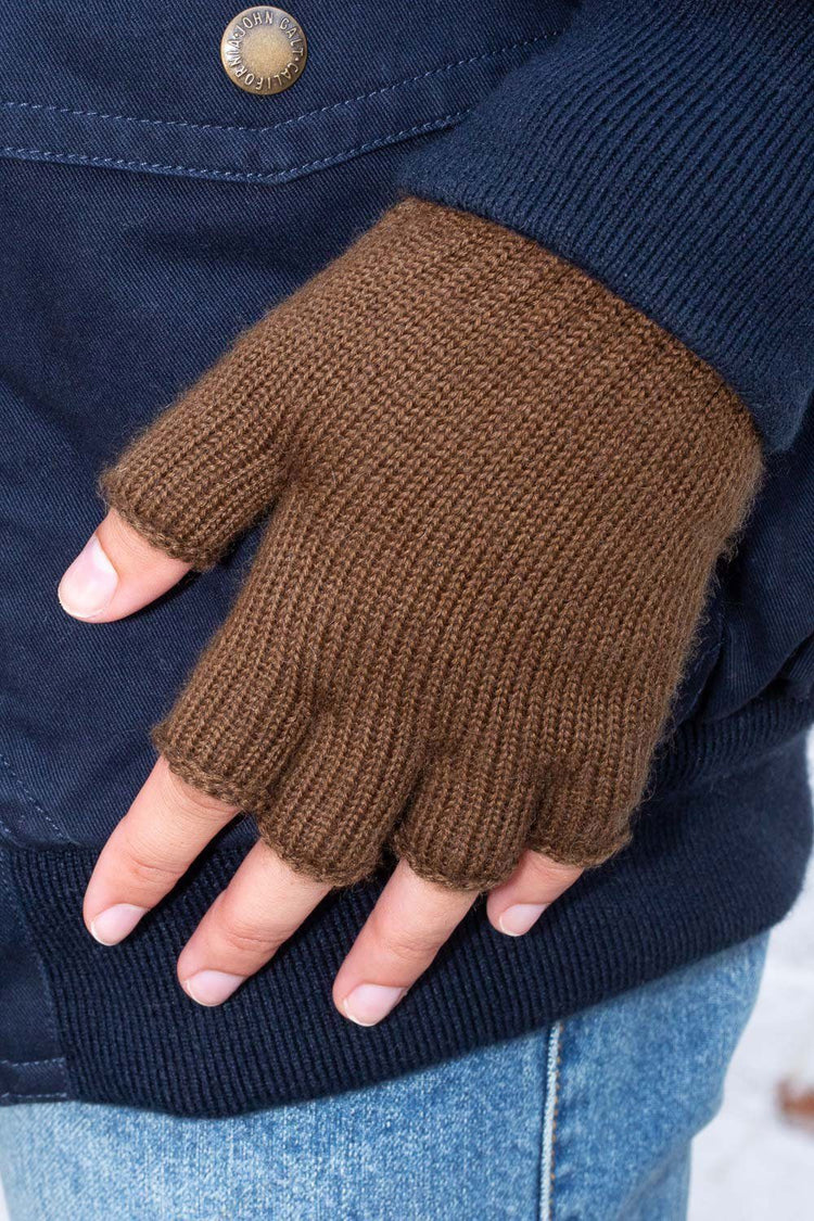 Fingerless Wool Gloves | Brown