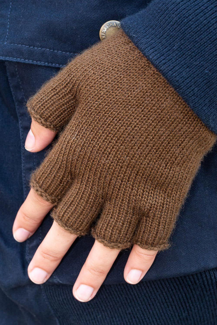 Fingerless Wool Gloves | Brown