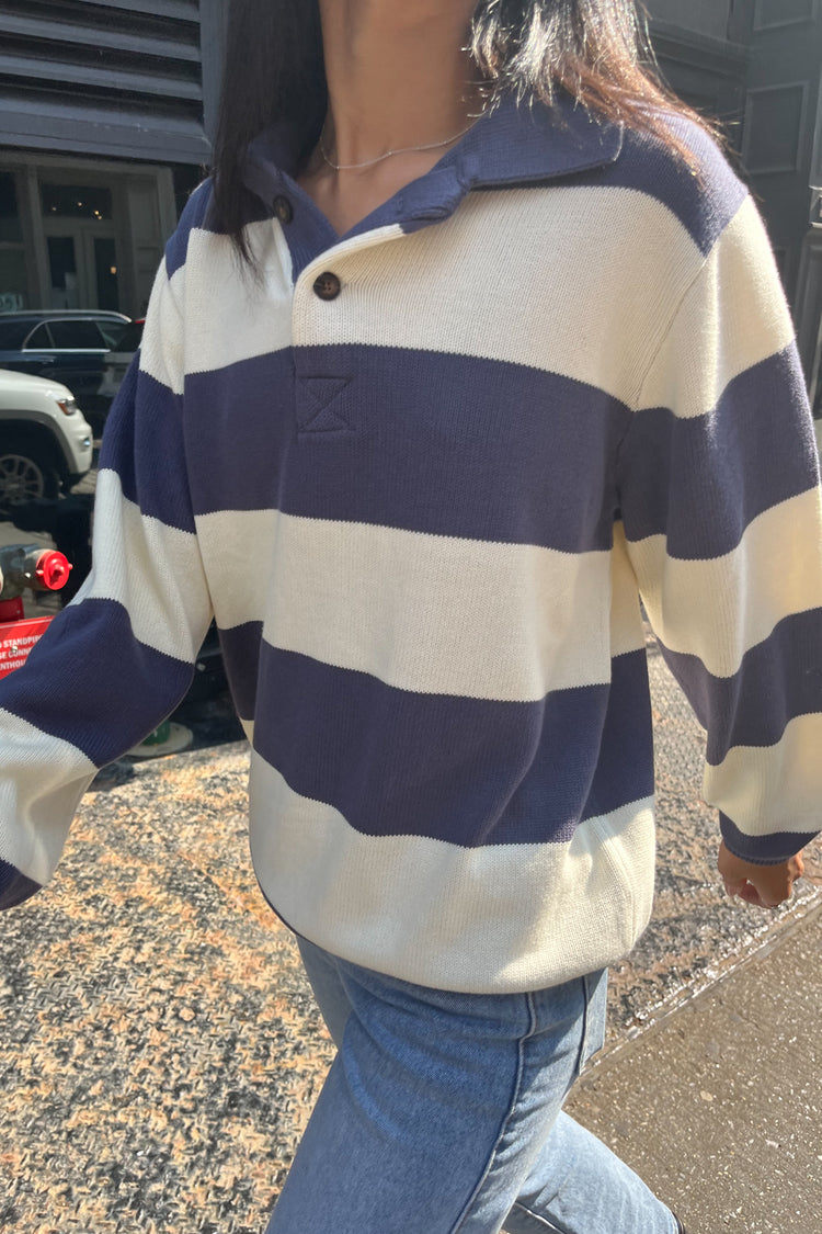 Ivory With Blue Thick Stripes / Oversized Fit