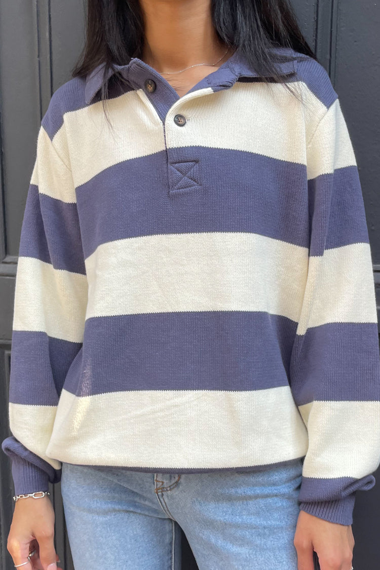Ivory With Blue Thick Stripes / Oversized Fit