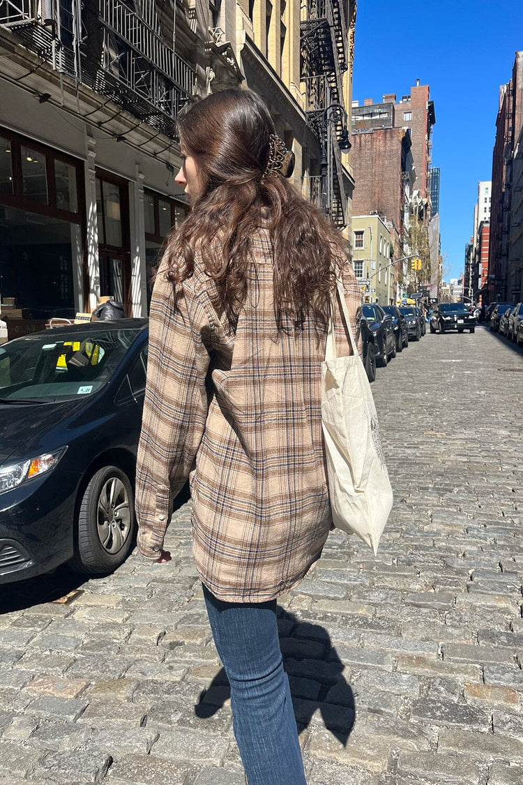 Hazel Flannel | Sand Navy Brown Plaid / S/M