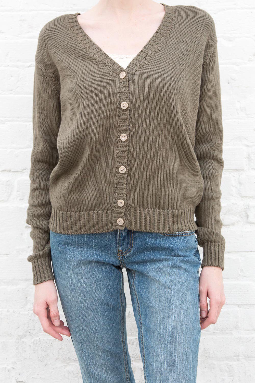 Billie Long Cotton Sweater | Olive Green / S