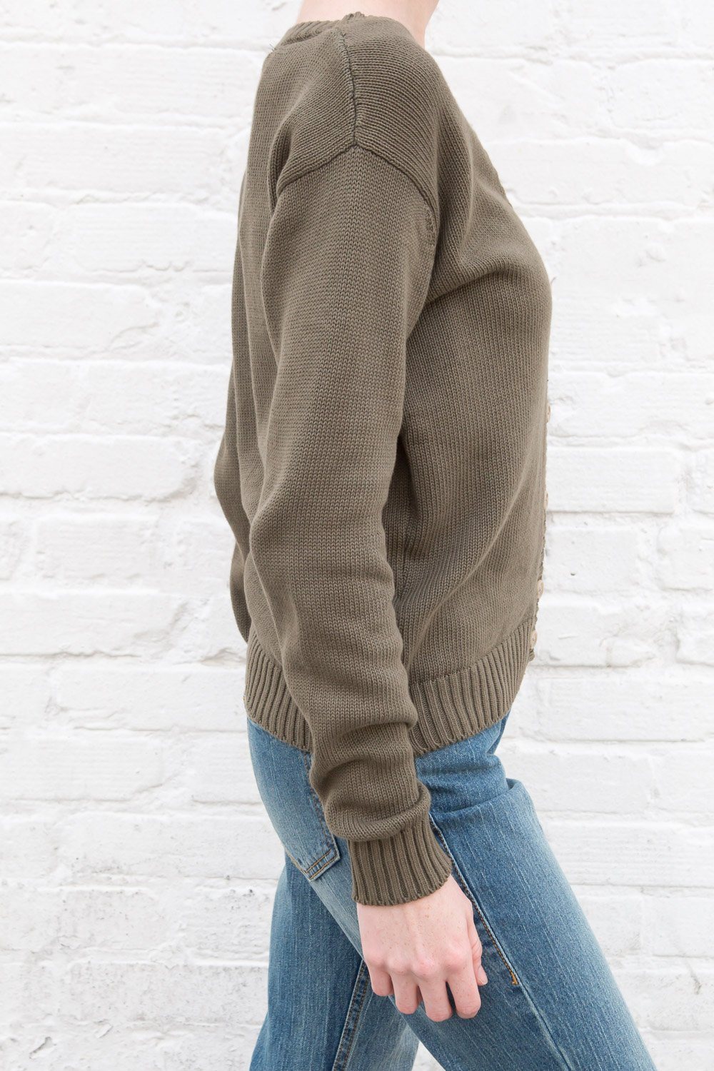 Billie Long Cotton Sweater | Olive Green / S