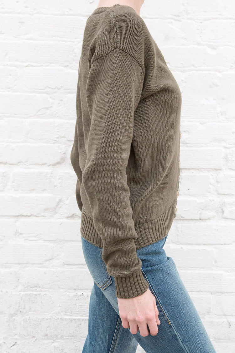 Billie Long Cotton Sweater | Olive Green / S
