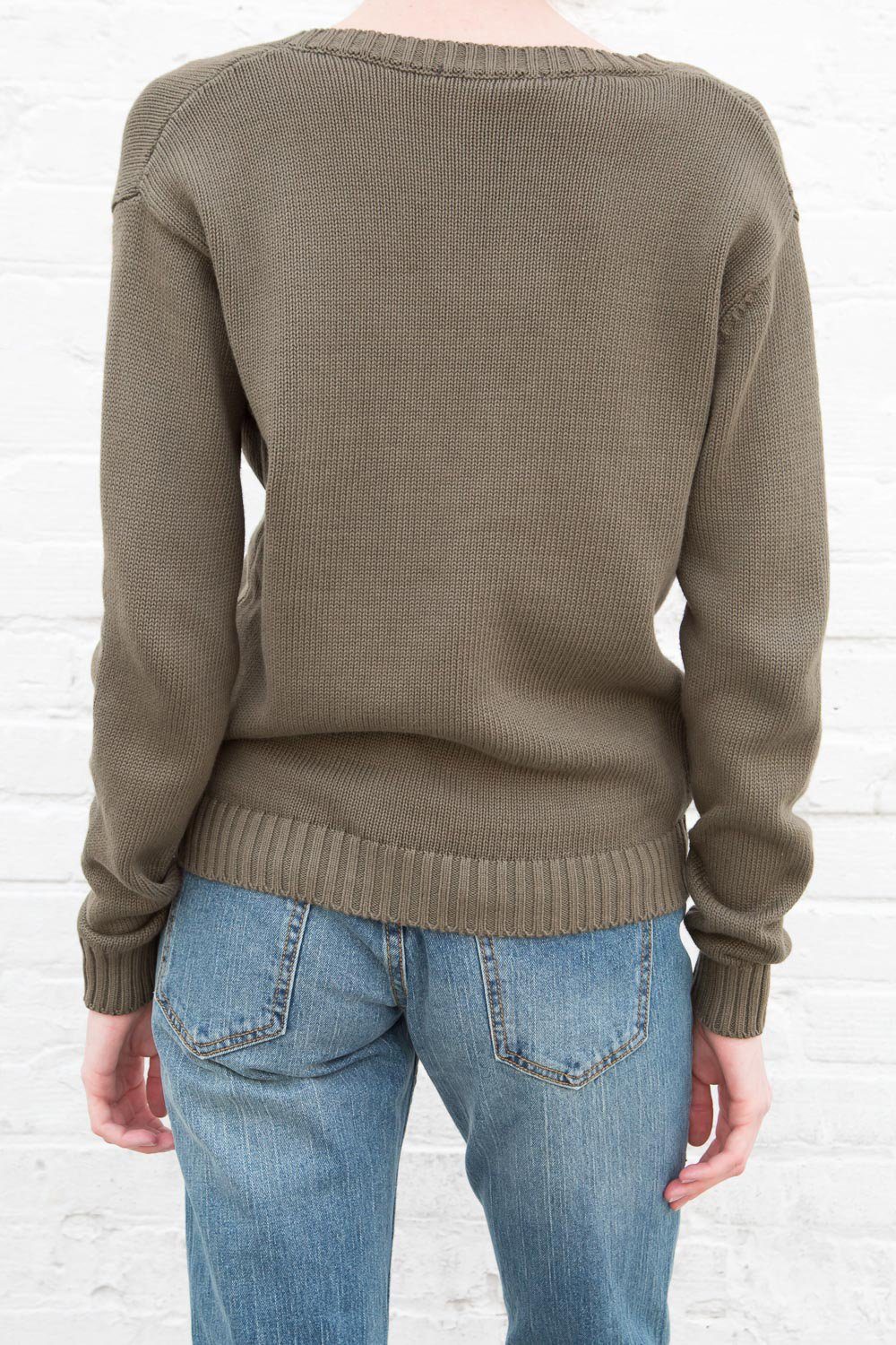 Billie Long Cotton Sweater | Olive Green / S