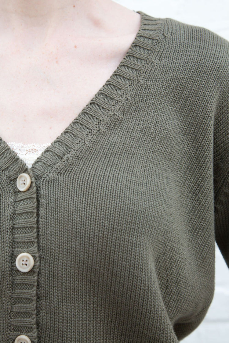 Billie Long Cotton Sweater | Olive Green / S