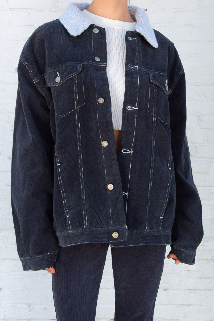 Lillian Fur Corduroy Jacket | Navy Blue Corduroy / Oversized Fit