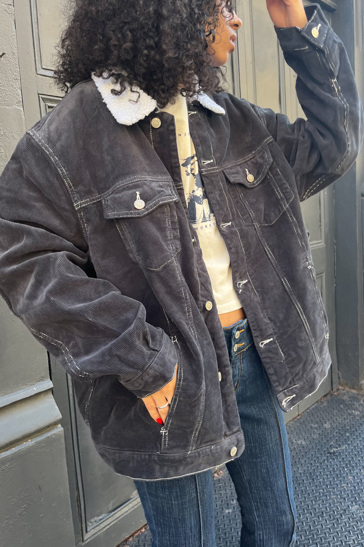 Lillian Fur Corduroy Jacket | Navy Blue Corduroy / Oversized Fit