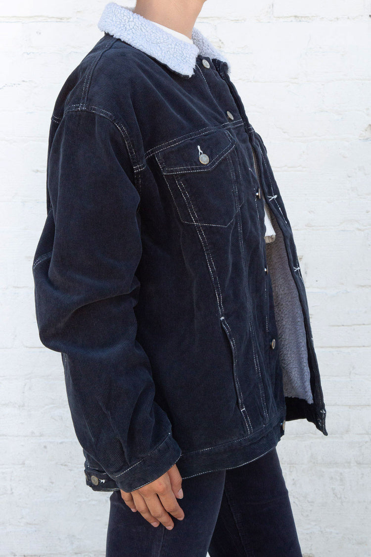 Lillian Fur Corduroy Jacket | Navy Blue Corduroy / Oversized Fit