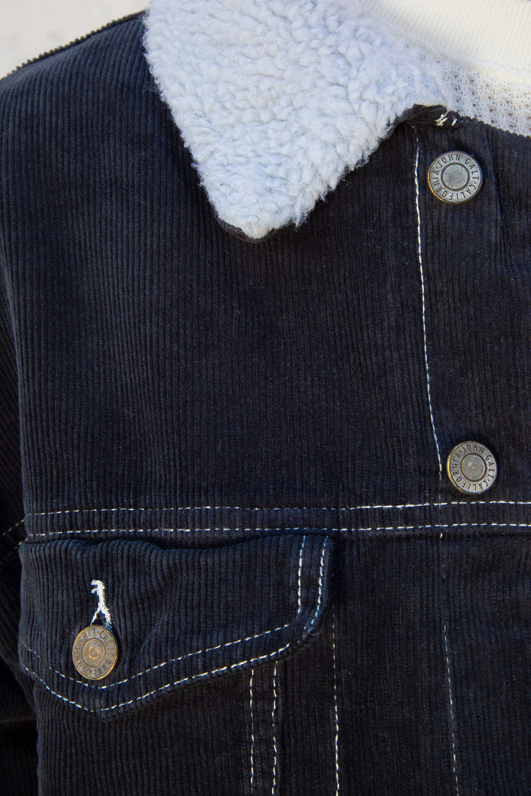 Lillian Fur Corduroy Jacket | Navy Blue Corduroy / Oversized Fit