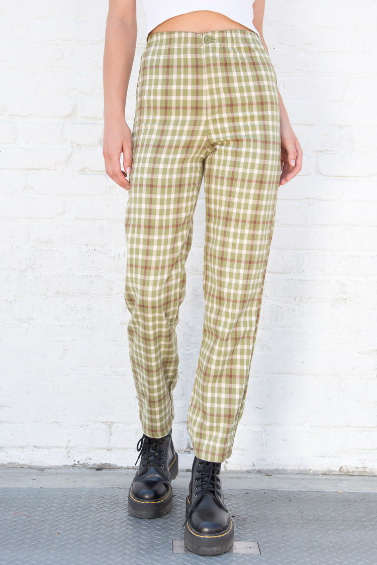 Tilden High Rise Pants | Olive Green Ivory and Burgundy Plaid / S