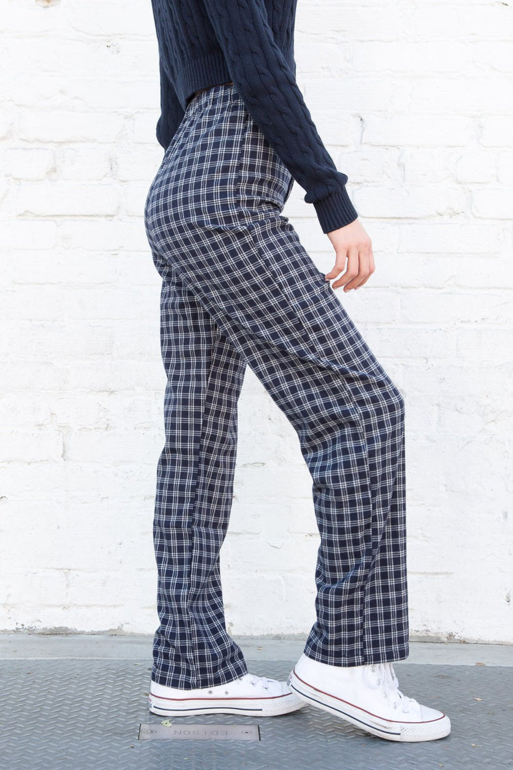 Tilden High Rise Pants | Navy Blue and White Plaid / S