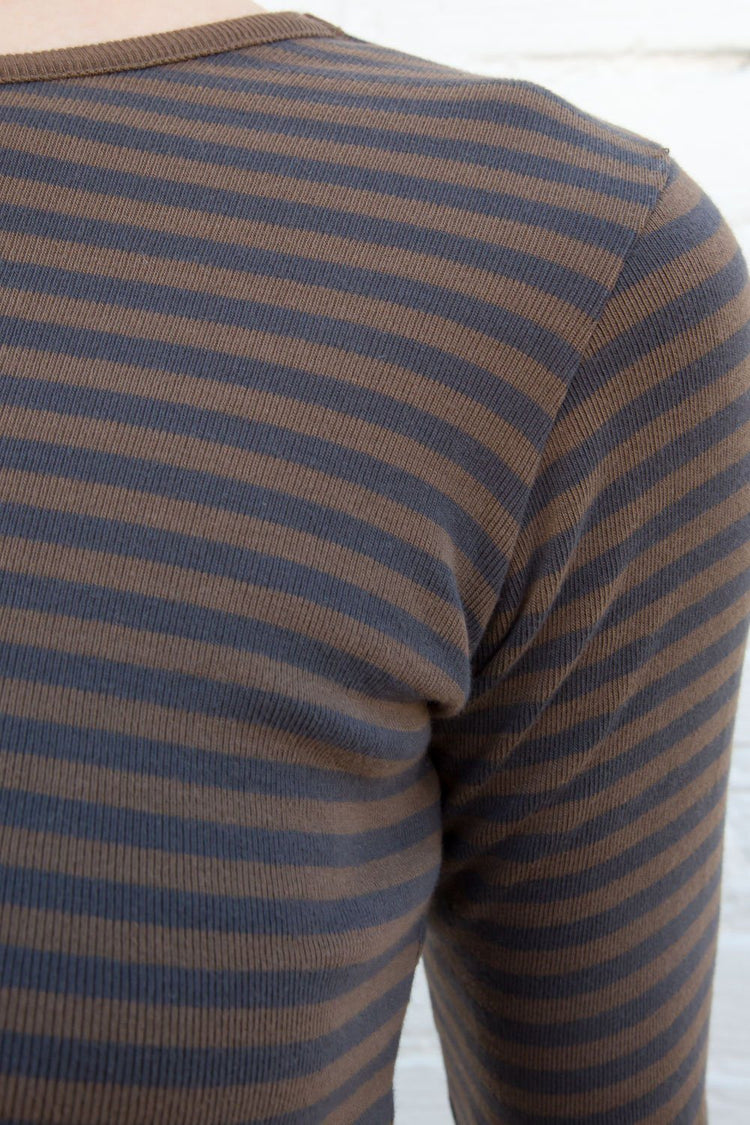 Leah Stripe Top | Brown Navy Blue Stripes / S